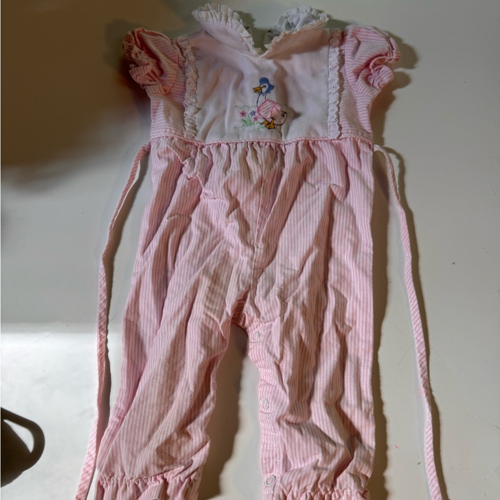 Baby 6-9 months vintage duck onesie Pink Striped One Piece